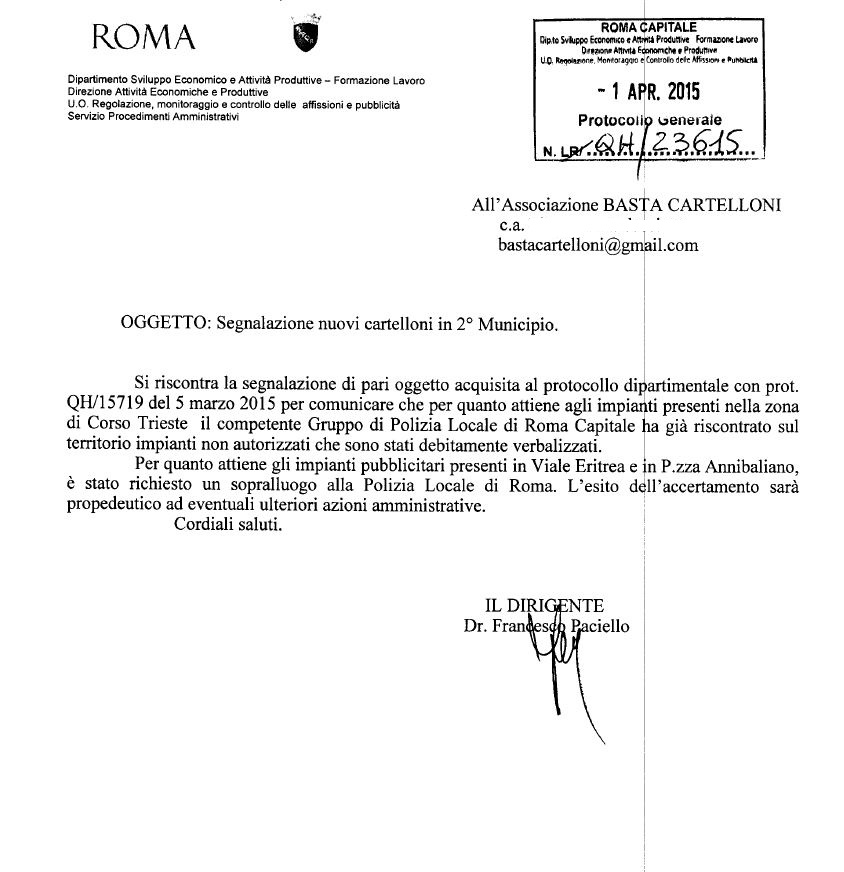 Risposta Segnalazione cartelloni Trieste apr 15